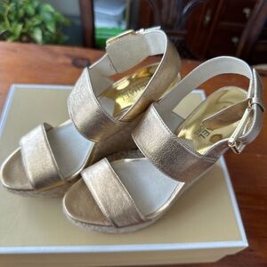 NEW! MICHAEL Michael Kors Gold Wedge Platform Sandals